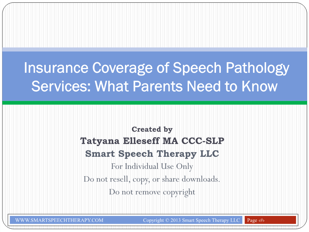 Speech Language Services and Insurance