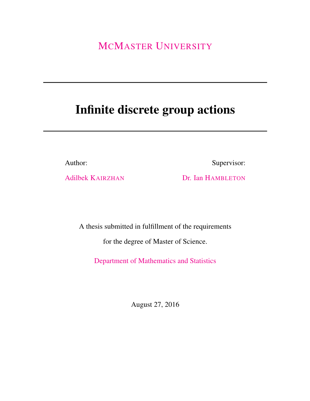 Infinite Discrete Group Actions