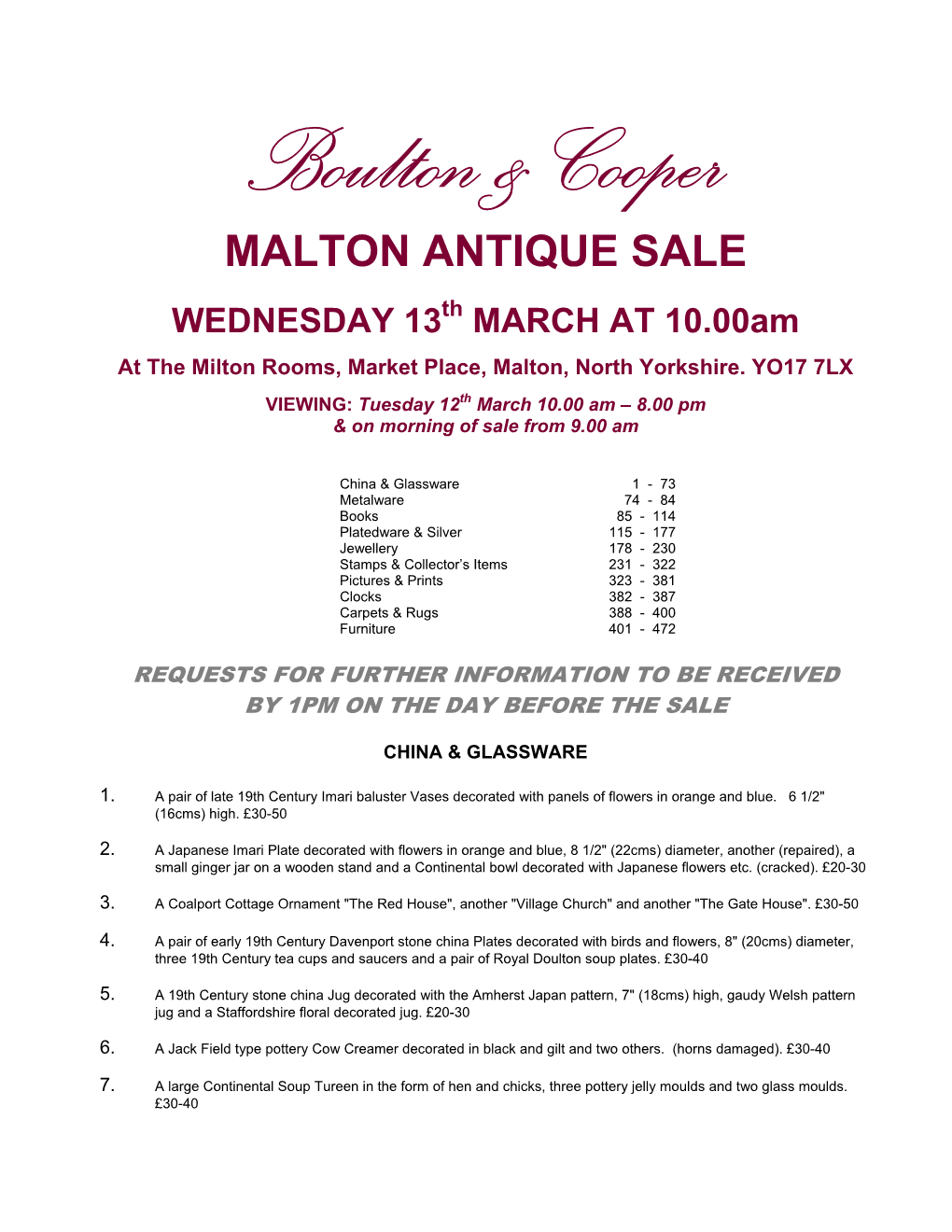 Malton Antique Sale