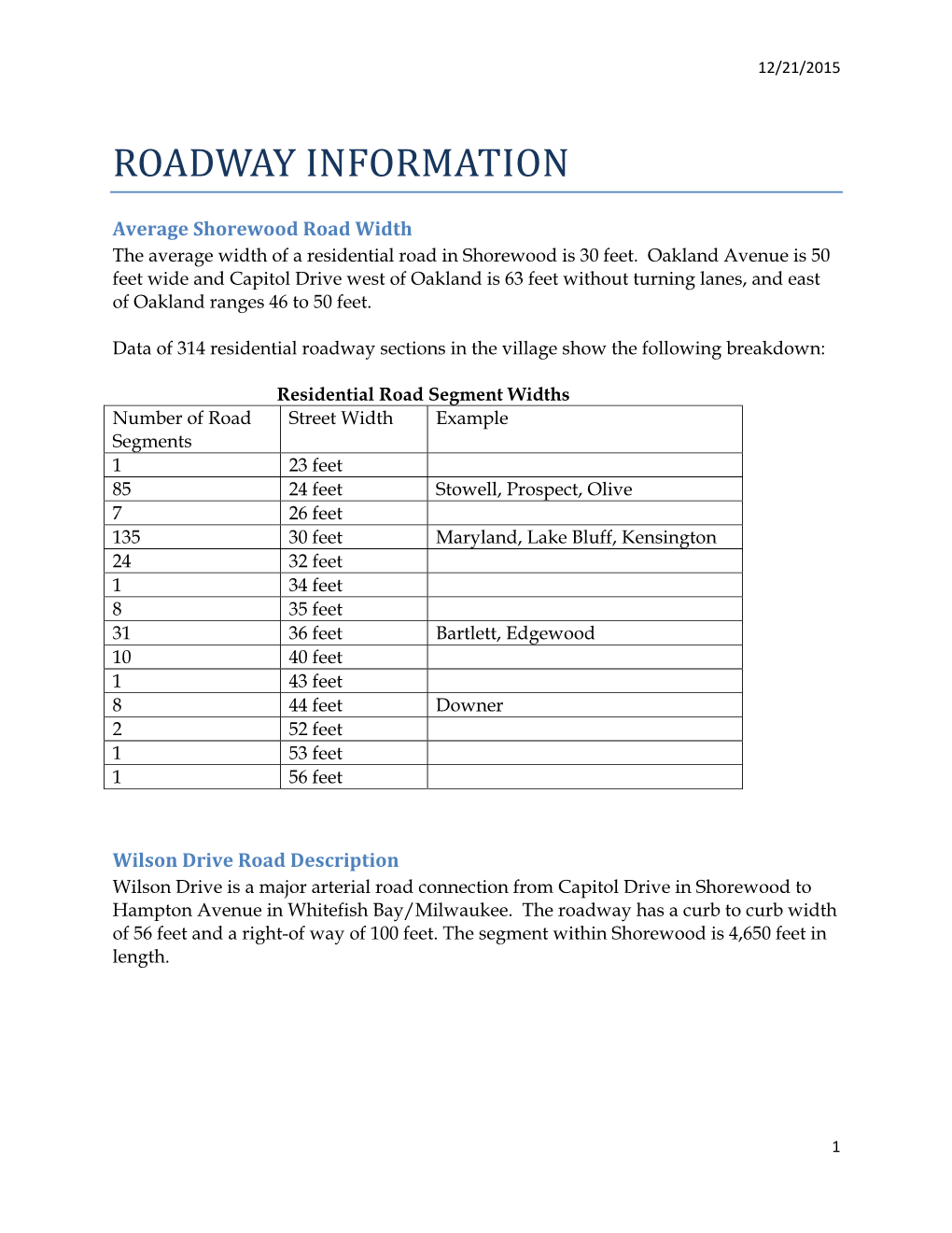 Roadway Information