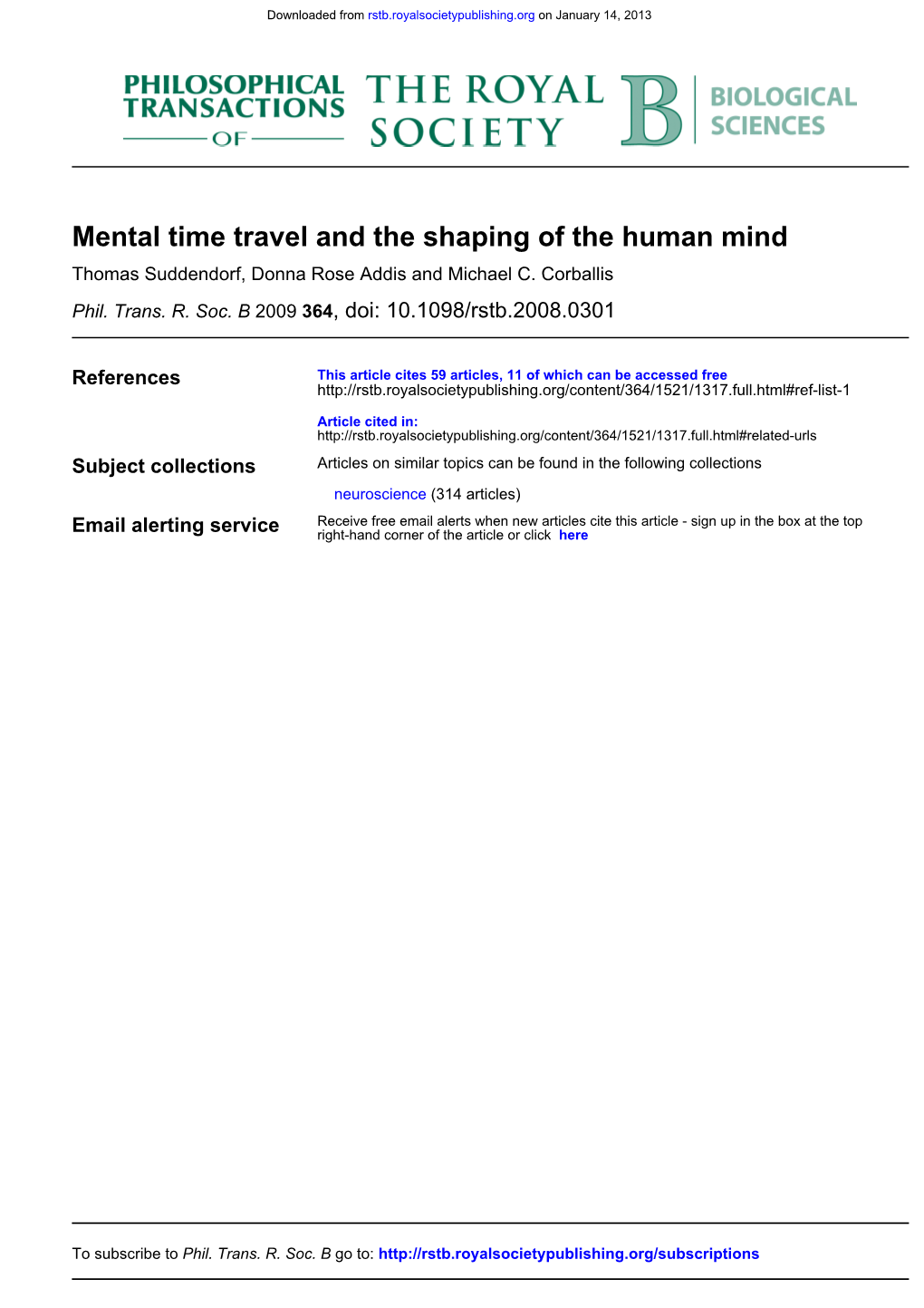 Mental Time Travel and the Shaping of the Human Mind