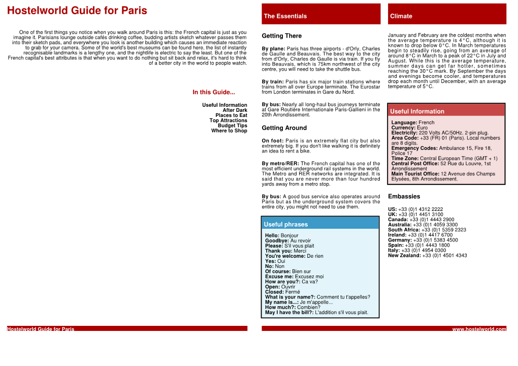 Hostelworld Guide for Paris the Essentials Climate