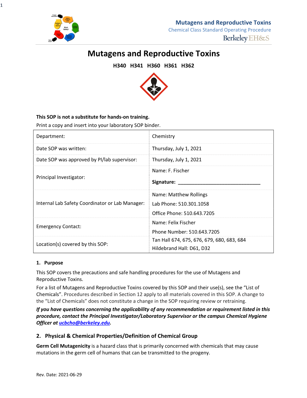 Mutagens and Reproductive Toxins Chemical Class Standard Operating Procedure