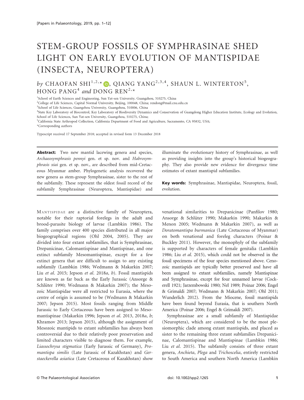 Stem&#X2010;Group Fossils of Symphrasinae Shed Light on Early