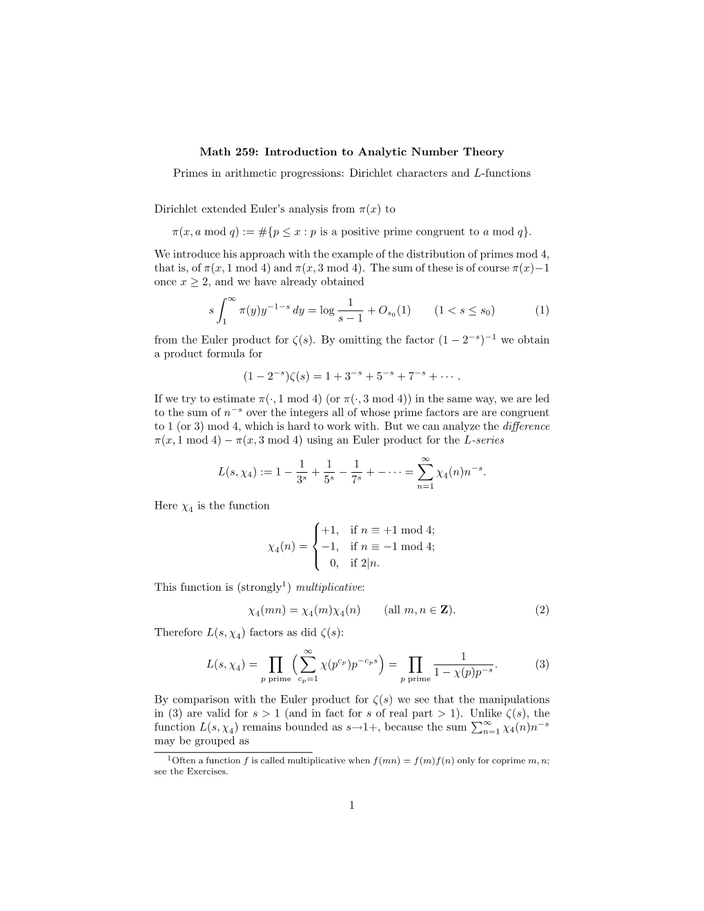 Primes in Arithmetic Progression, Dirichlet Characters and L-Functions