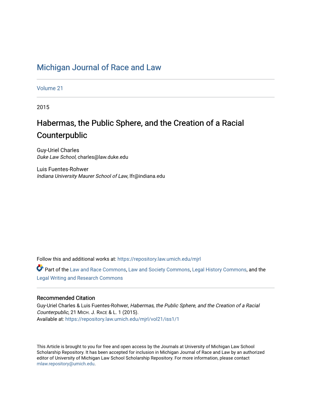 Habermas, the Public Sphere, and the Creation of a Racial Counterpublic