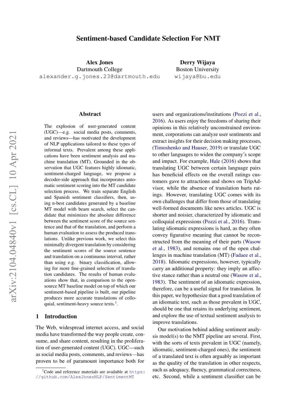 Sentiment-Based Candidate Selection for NMT