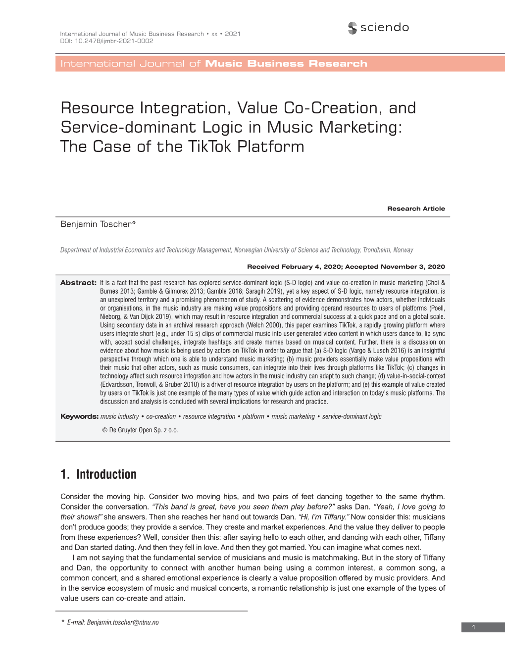 Resource Integration, Value Co-Creation, and Service-Dominant Logic in Music Marketing: the Case of the Tiktok Platform