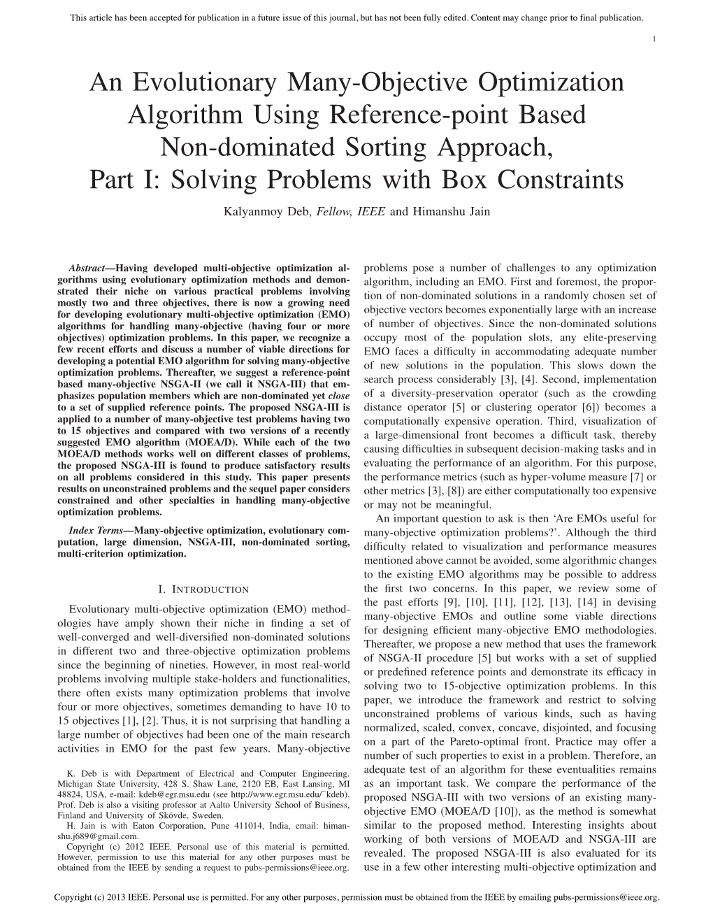 An Evolutionary Many-Objective Optimization Algorithm Using