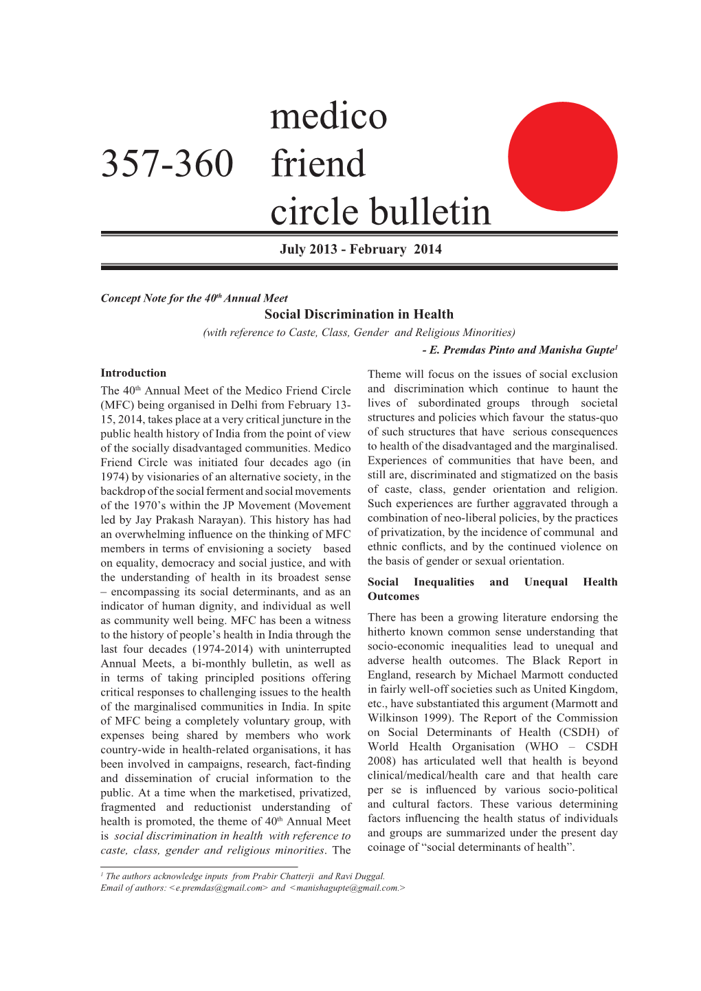 Medico 357-360 Friend Circle Bulletin July 2013 - February 2014