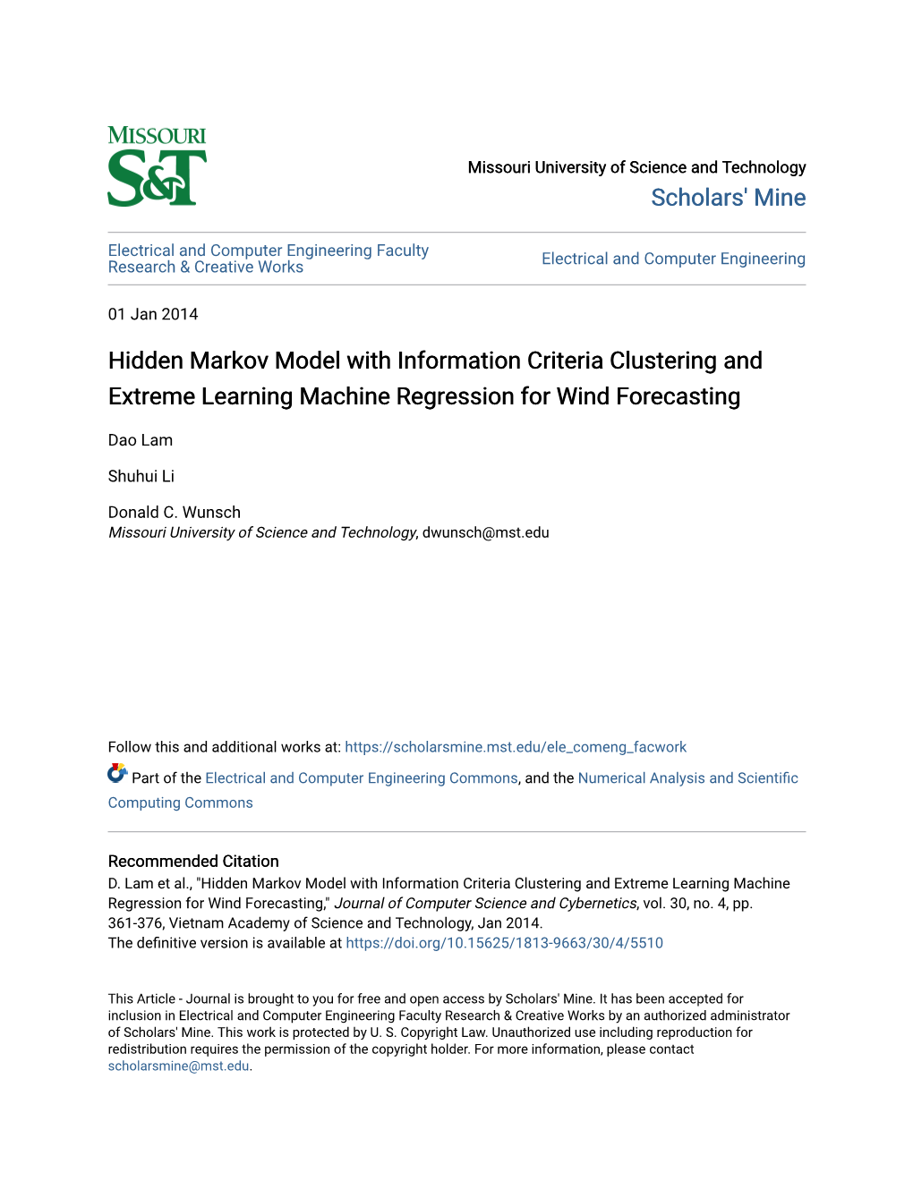 Hidden Markov Model with Information Criteria Clustering and Extreme Learning Machine Regression for Wind Forecasting