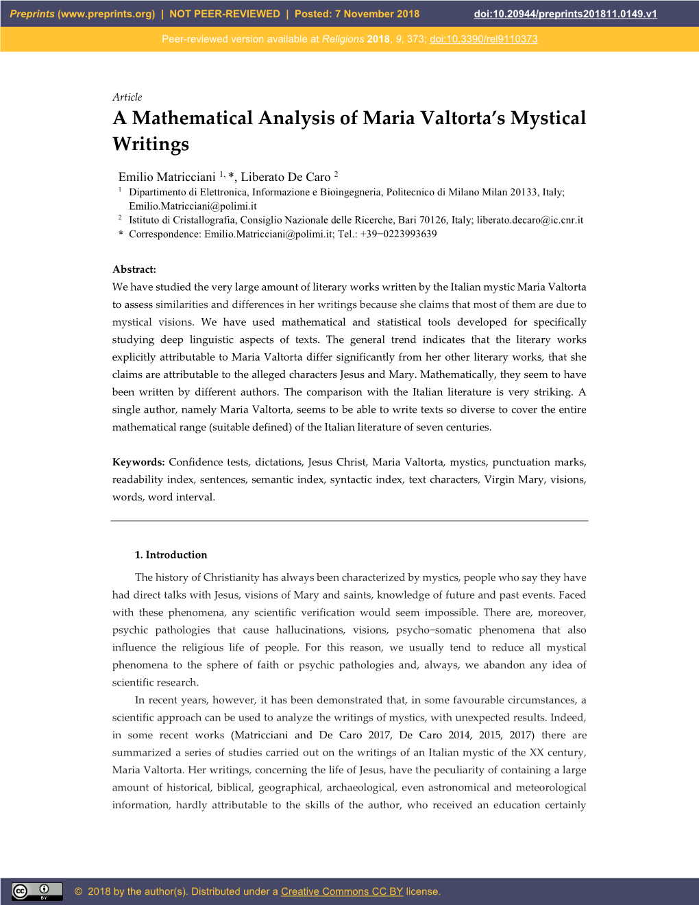 A Mathematical Analysis of Maria Valtorta's Mystical Writings