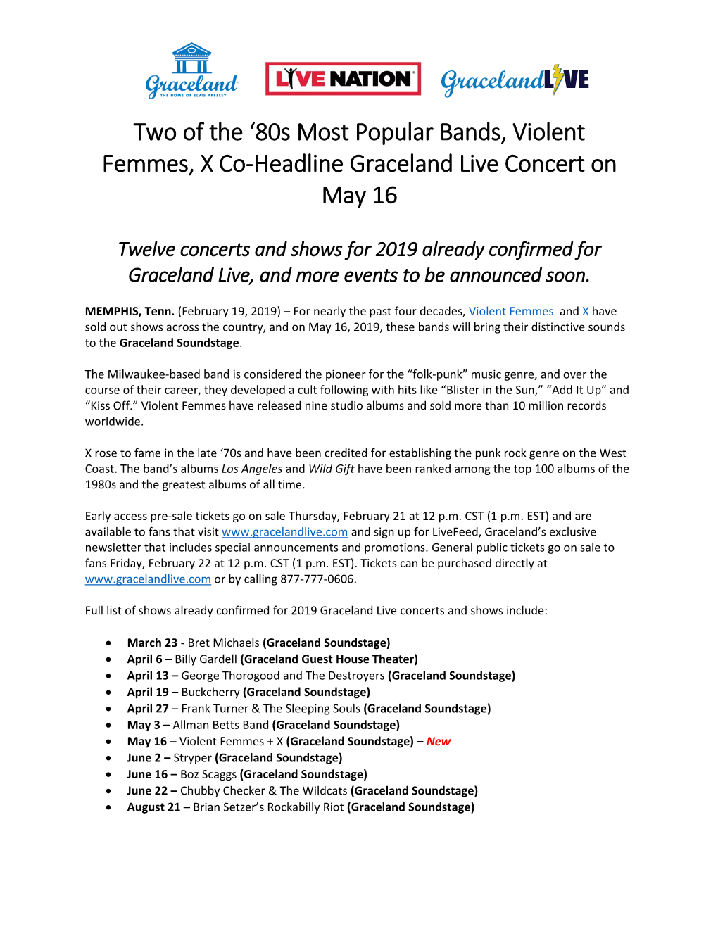 80S Most Popular Bands, Violent Femmes, X, Co-Headline