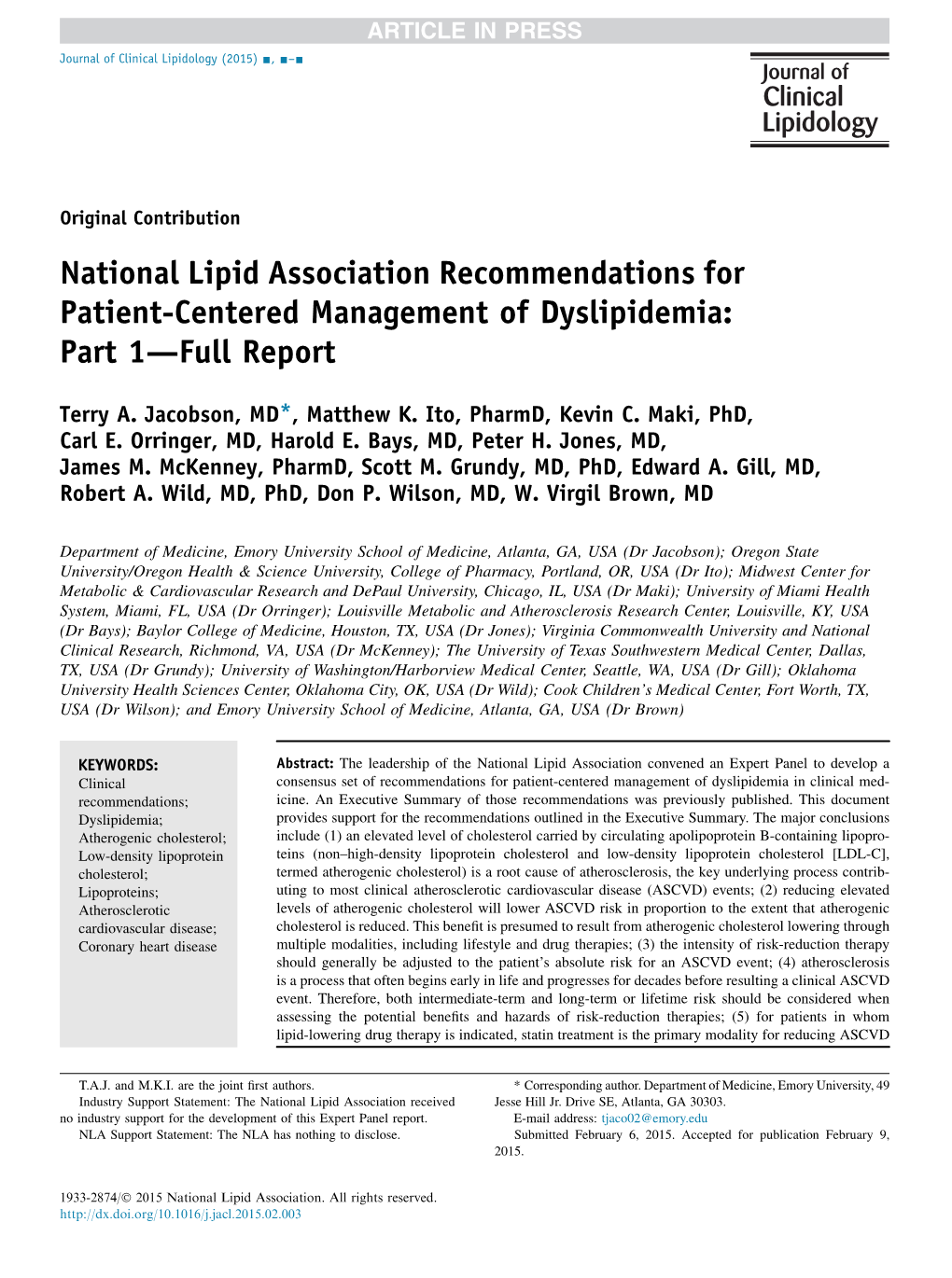 2015 National Lipid Association