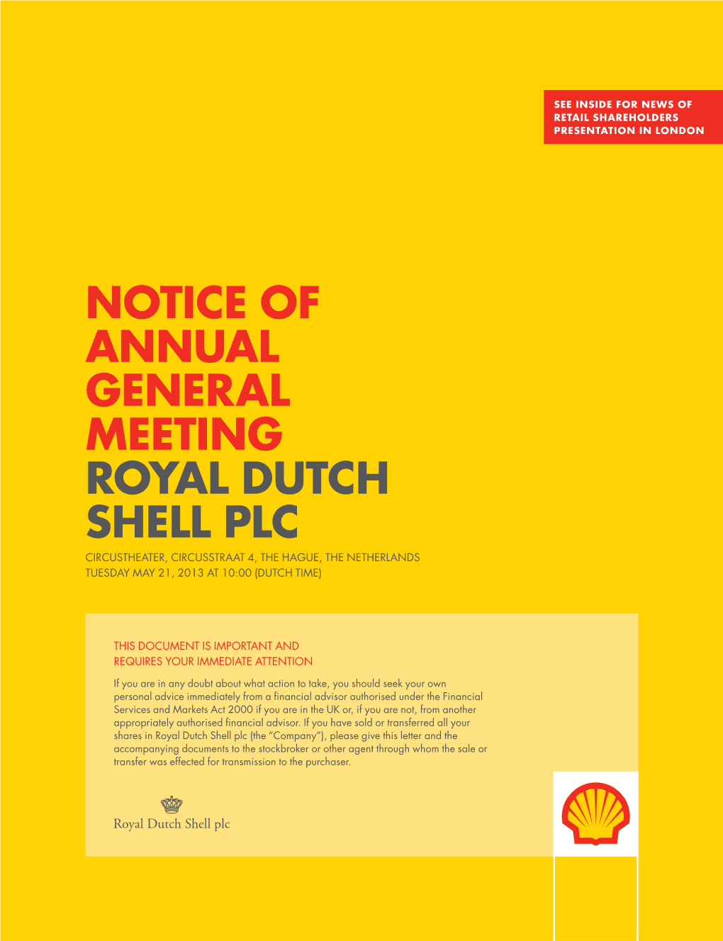 Notice of Meeting 2013 | Reports.Shell.Com