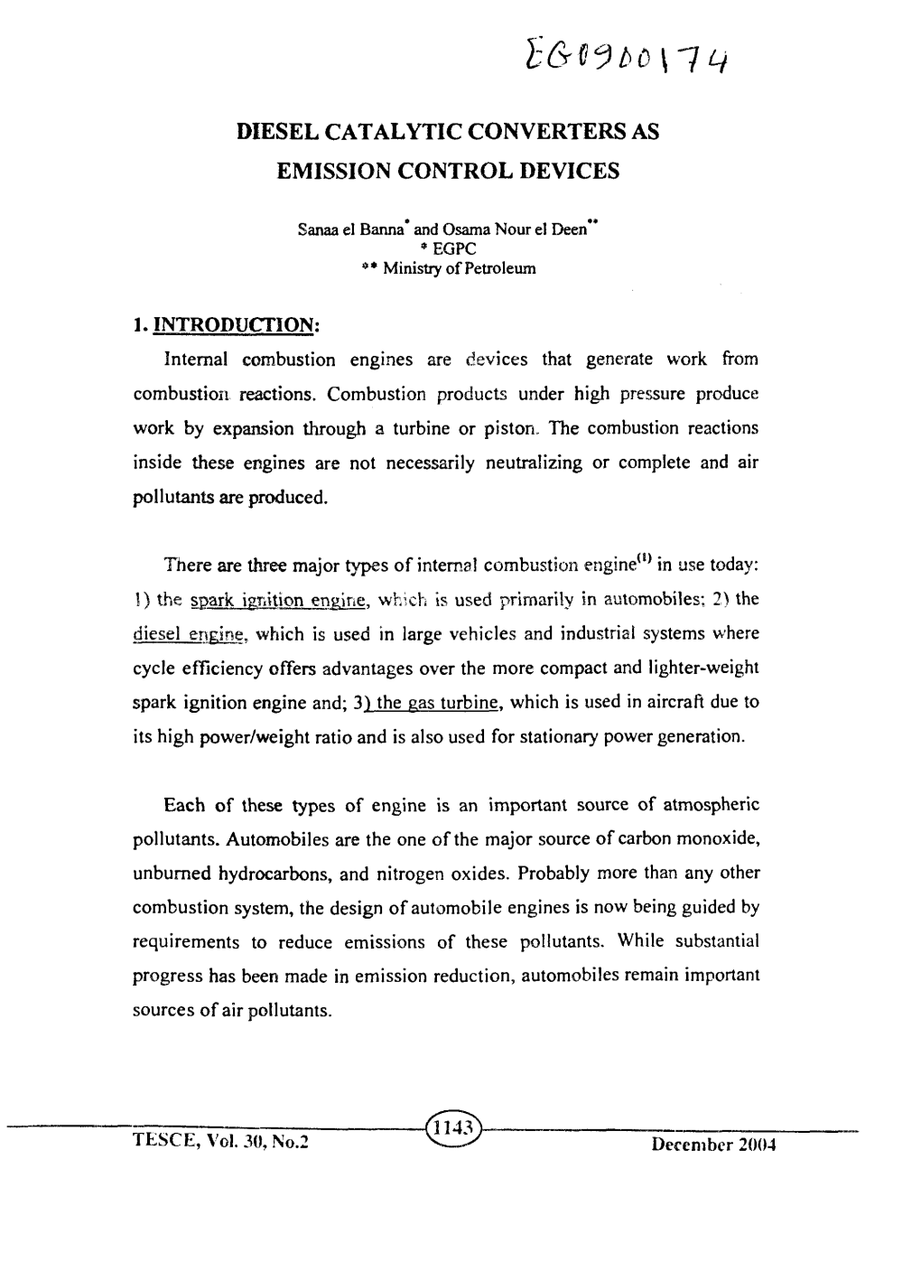 Diesel Catalytic Converters As Emission Control Devices