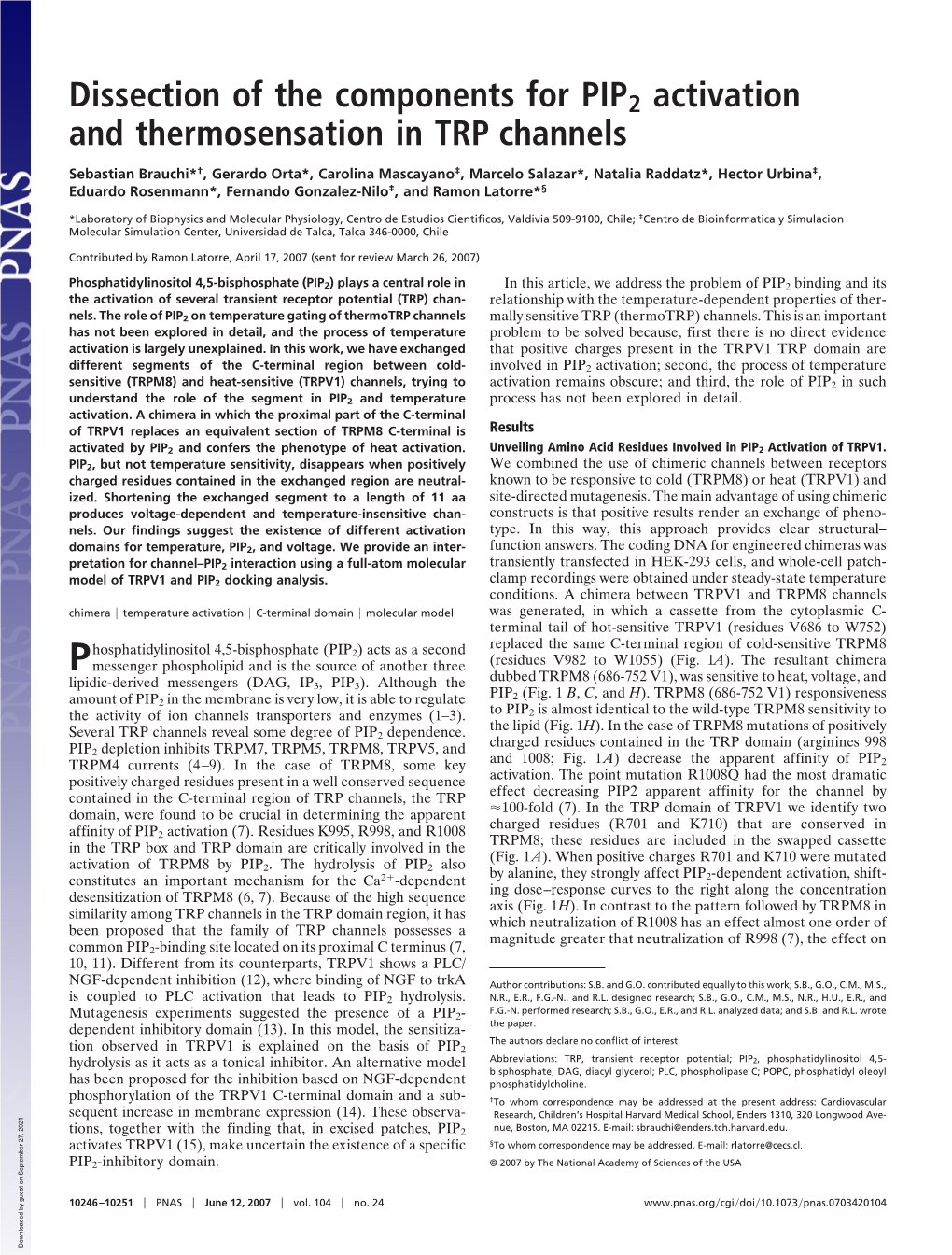 Dissection of the Components for PIP2 Activation and Thermosensation in TRP Channels