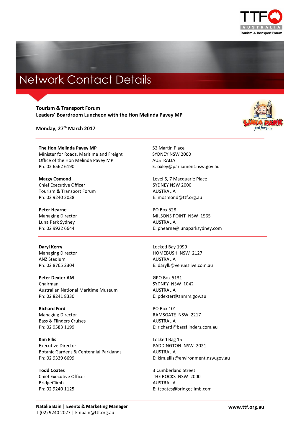 Network Contact Details