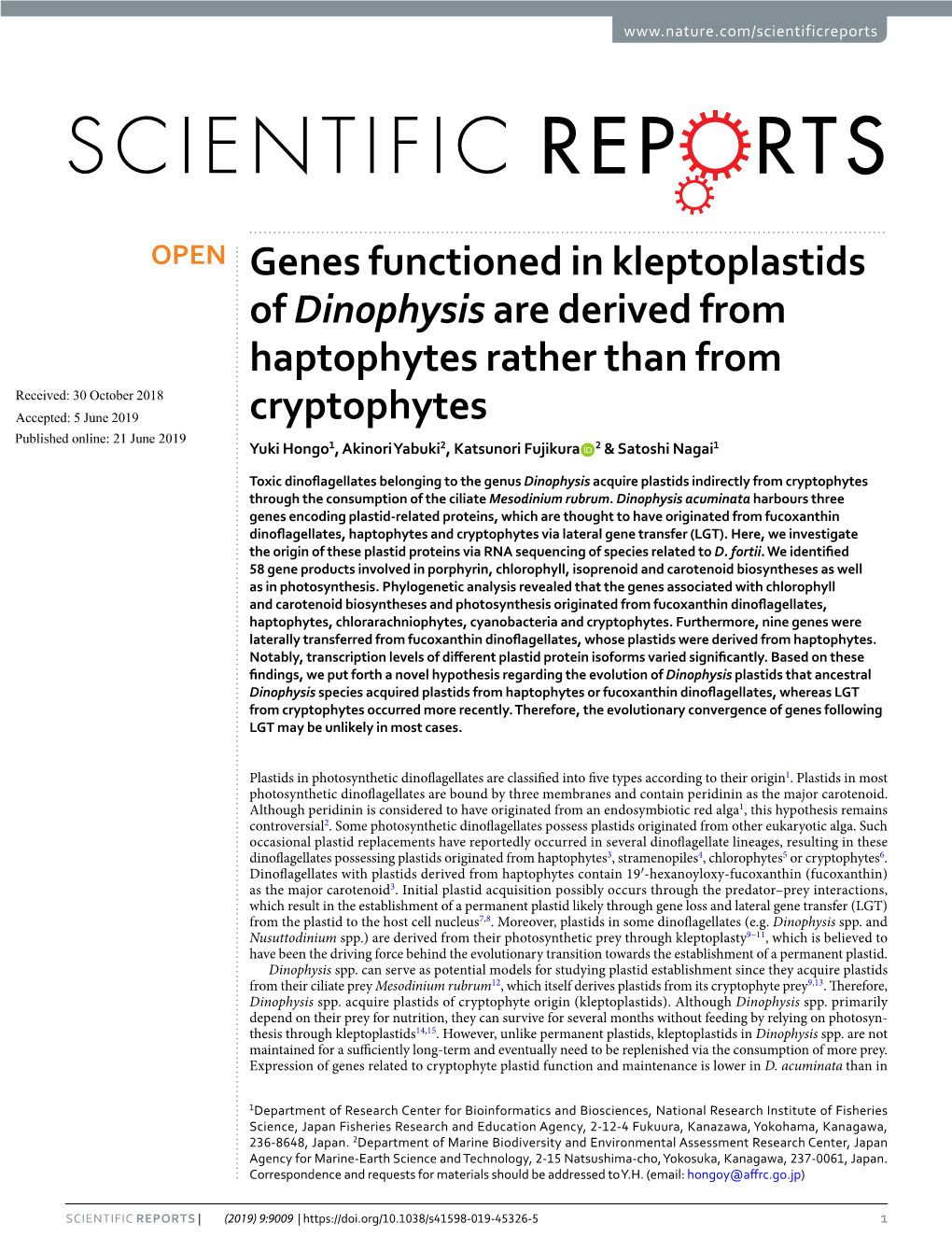 Genes Functioned in Kleptoplastids of Dinophysis Are Derived From