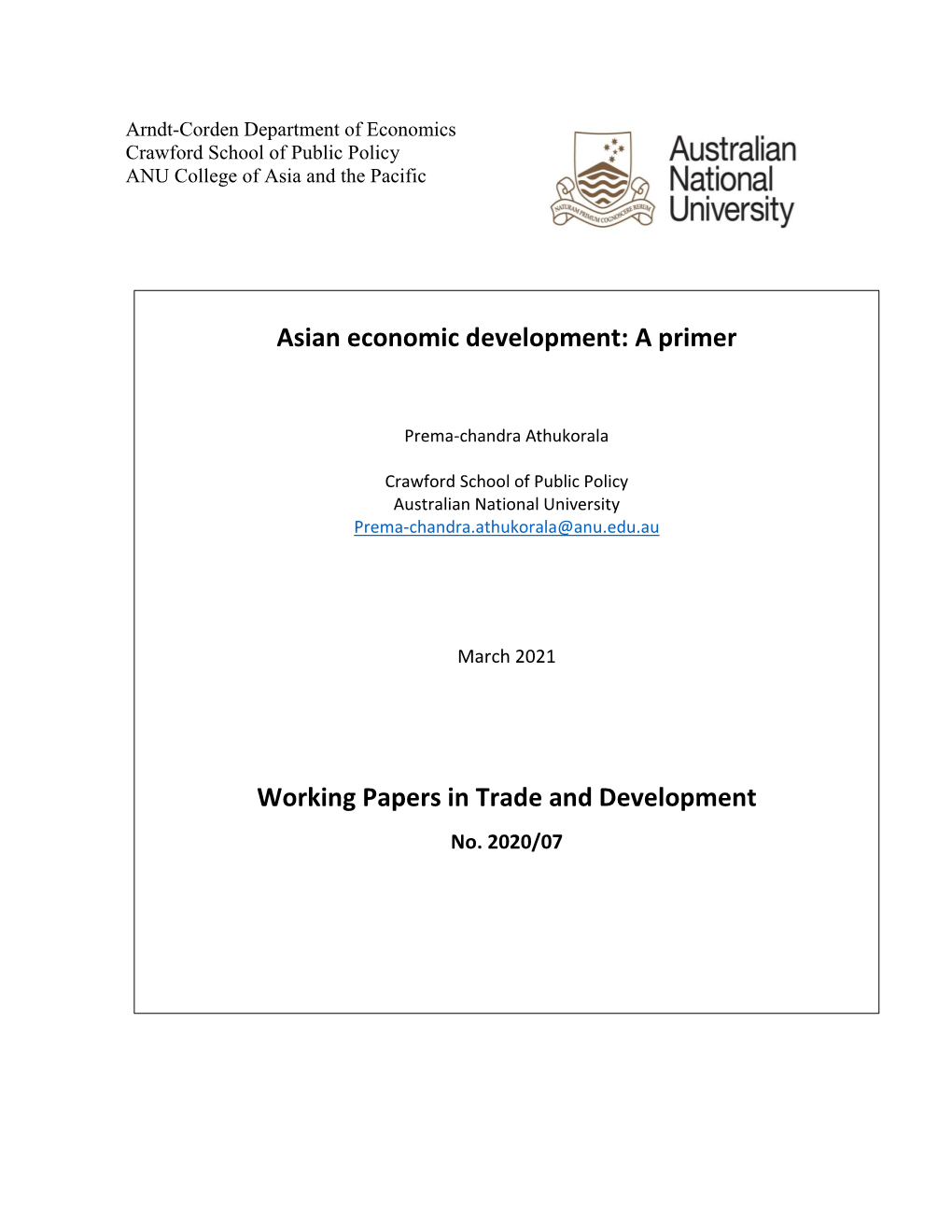 Asian Economic Development: a Primer