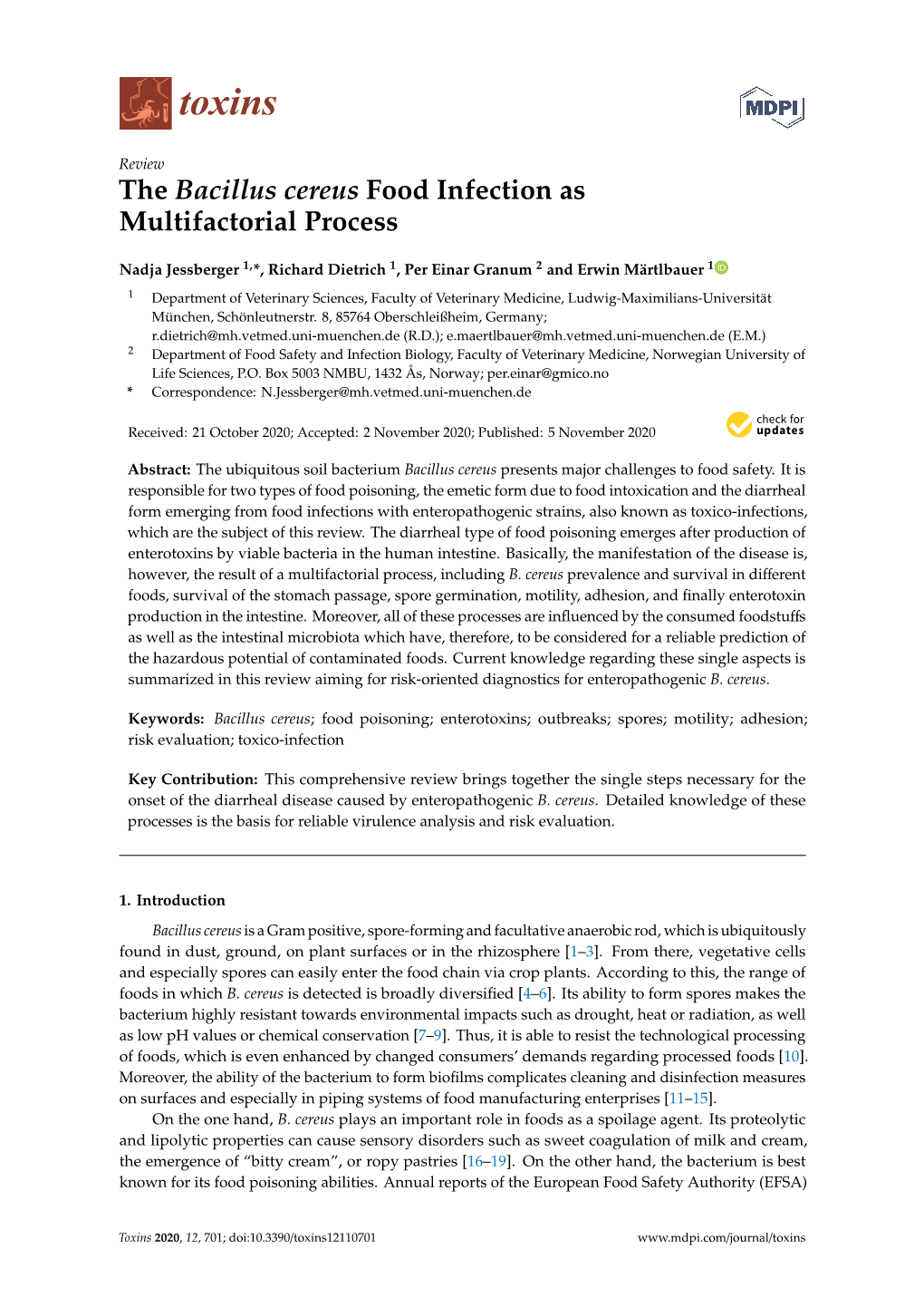 The Bacillus Cereus Food Infection As Multifactorial Process