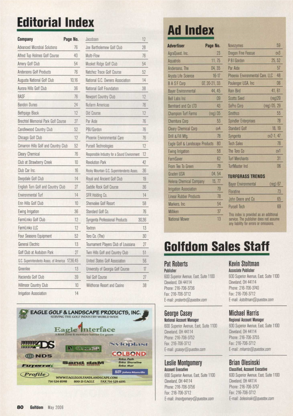 Editorial Index Ad Index Golfdom Sales Staff