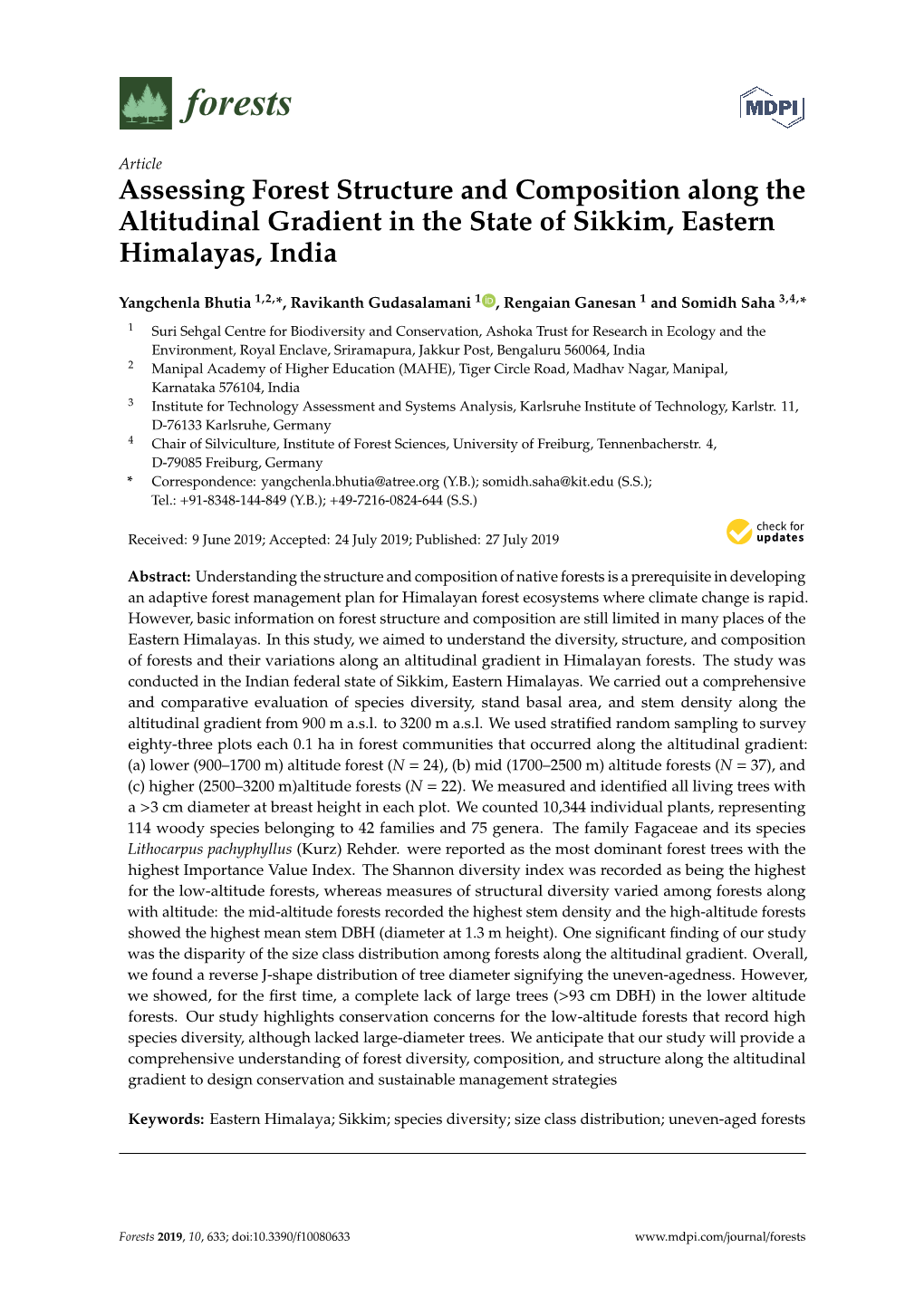 Assessing Forest Structure and Composition Along the Altitudinal Gradient in the State of Sikkim, Eastern Himalayas, India