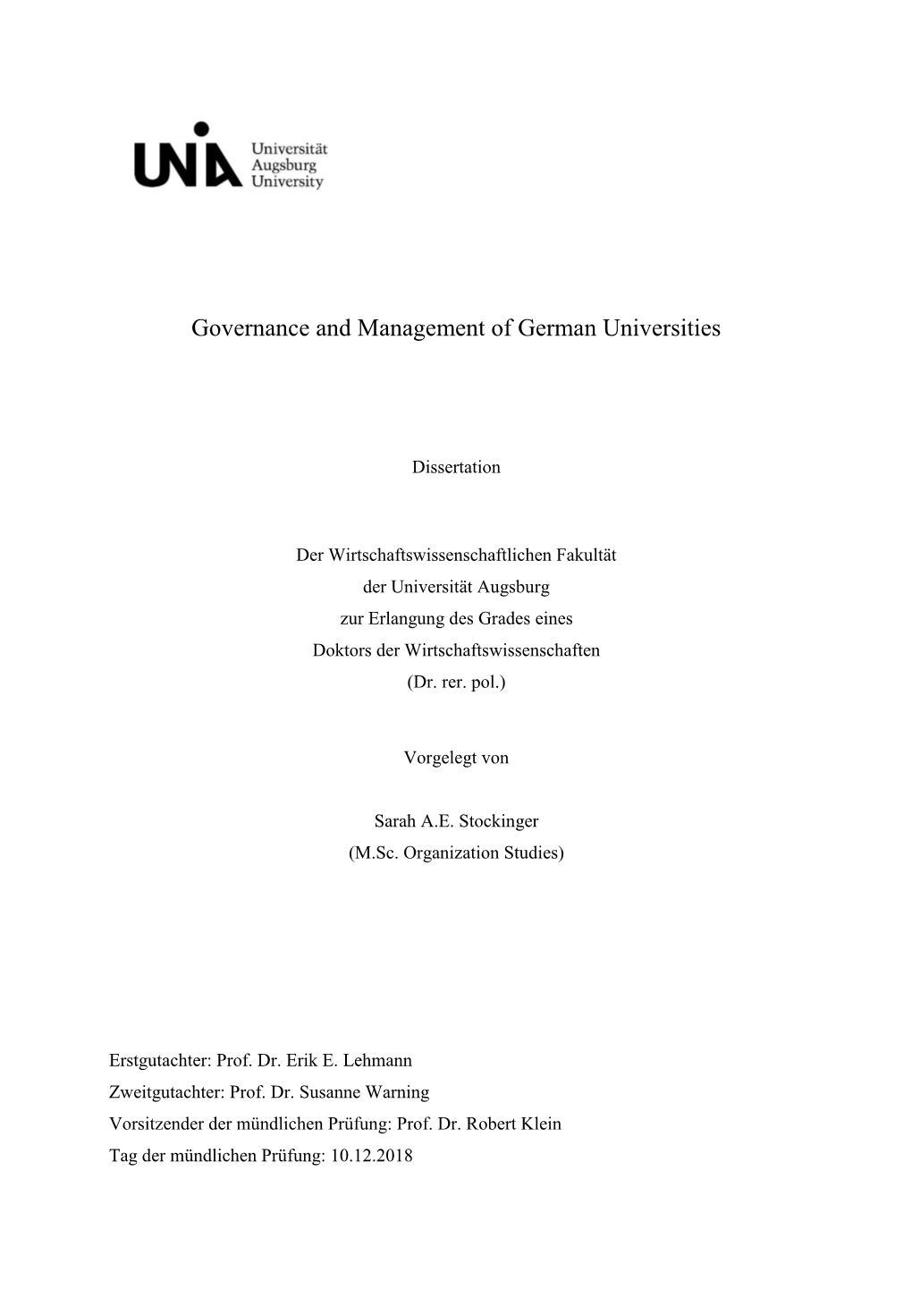 Governance and Management of German Universities