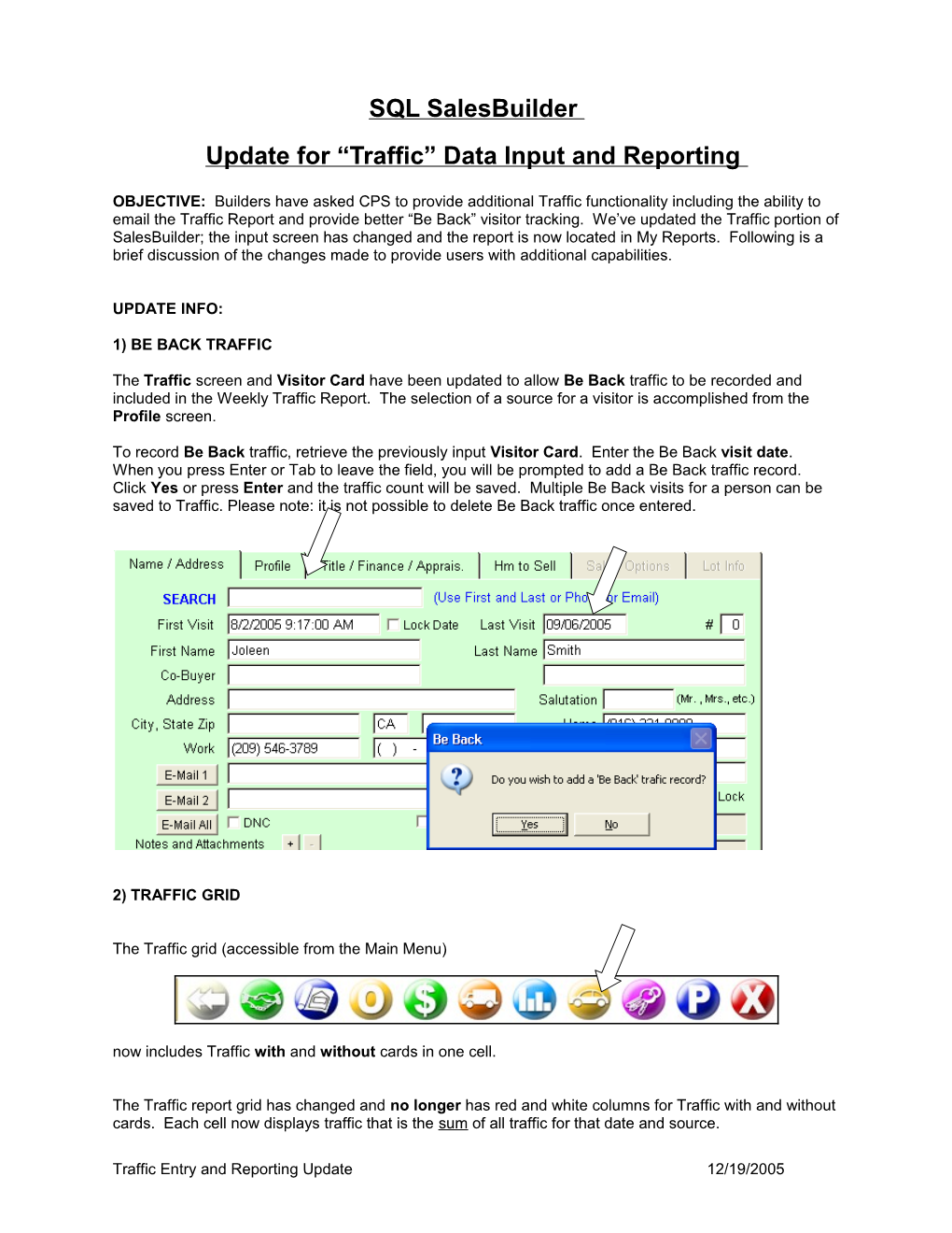 SQL Salesbuilder Traffic Entry and Reporting Update