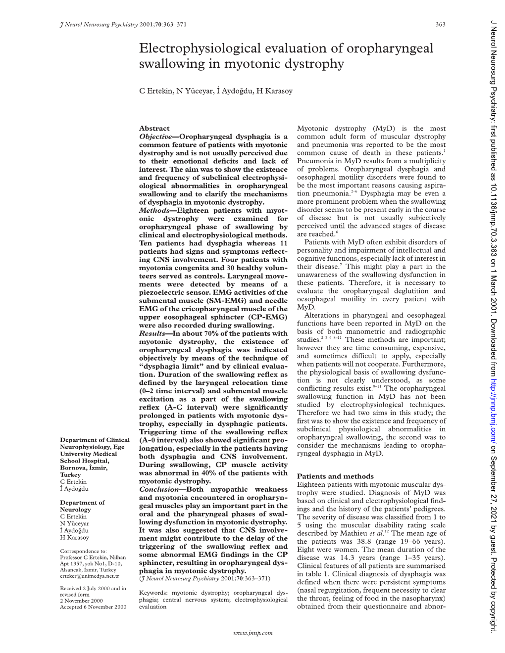 Electrophysiological Evaluation of Oropharyngeal Swallowing in Myotonic Dystrophy