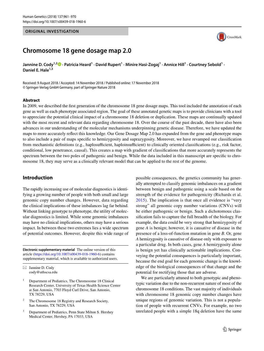 Chromosome 18 Gene Dosage Map 2.0