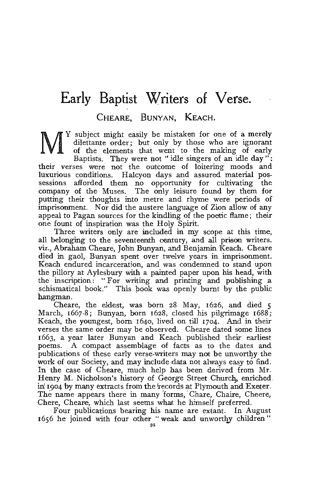 Early Baptist Writers of Verse