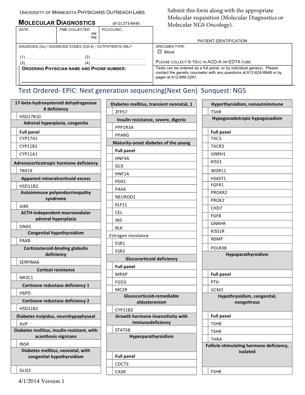 Next Generation Sequencing(Next Gen) Sunquest: NGS