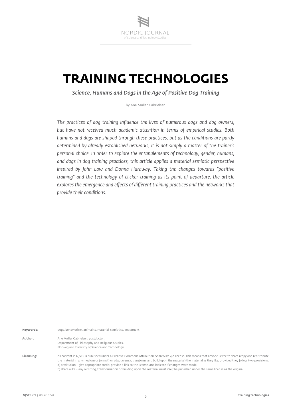 TRAINING TECHNOLOGIES Science, Humans and Dogs in the Age of Positive Dog Training