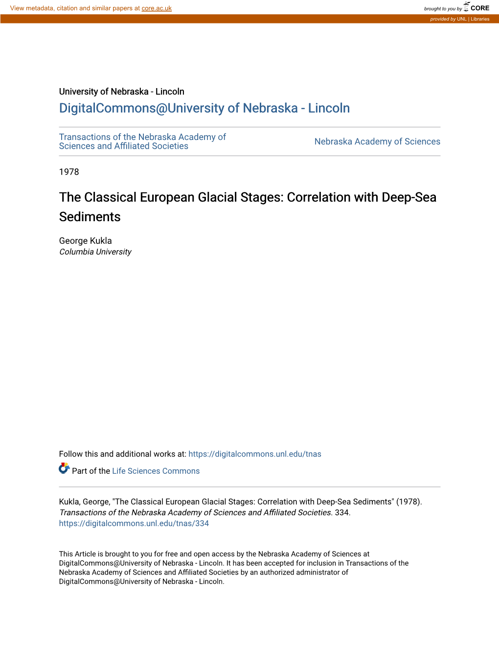 The Classical European Glacial Stages: Correlation with Deep-Sea Sediments