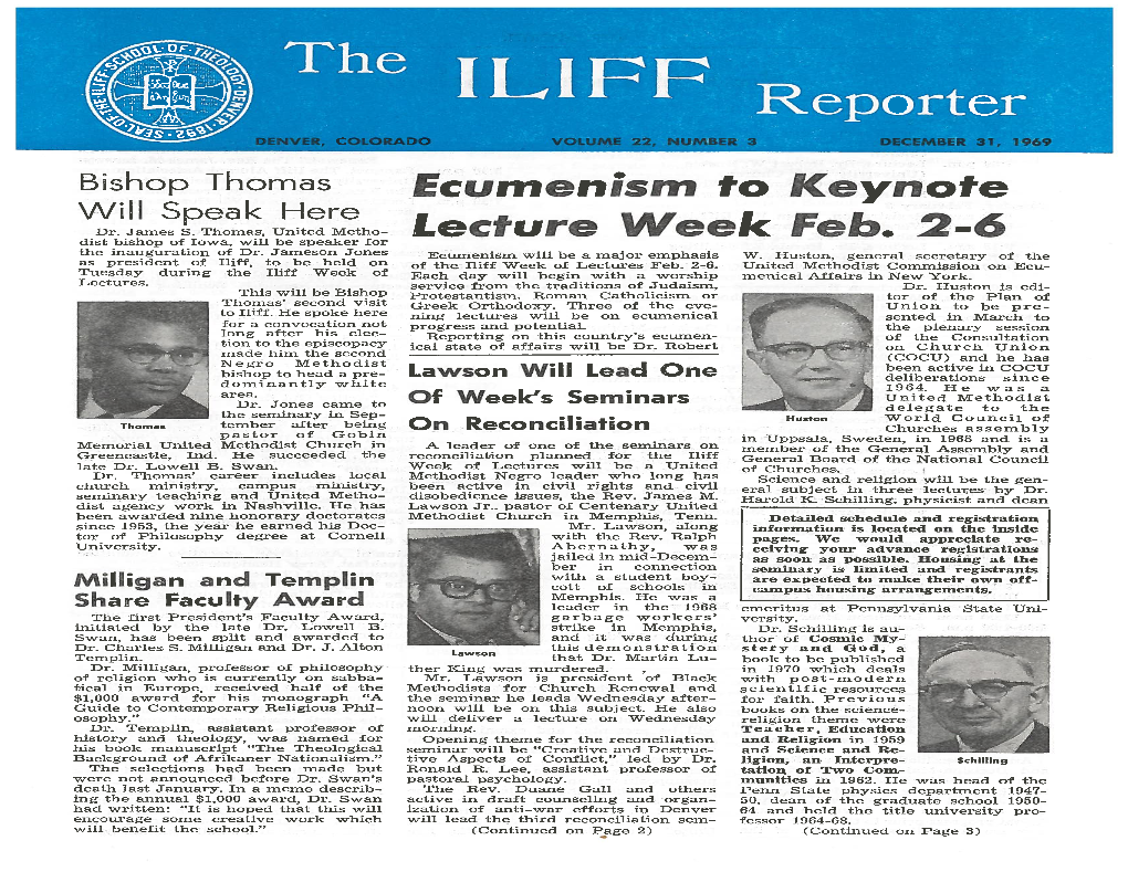 Ecumenism to Keynote Lecture Week Feb