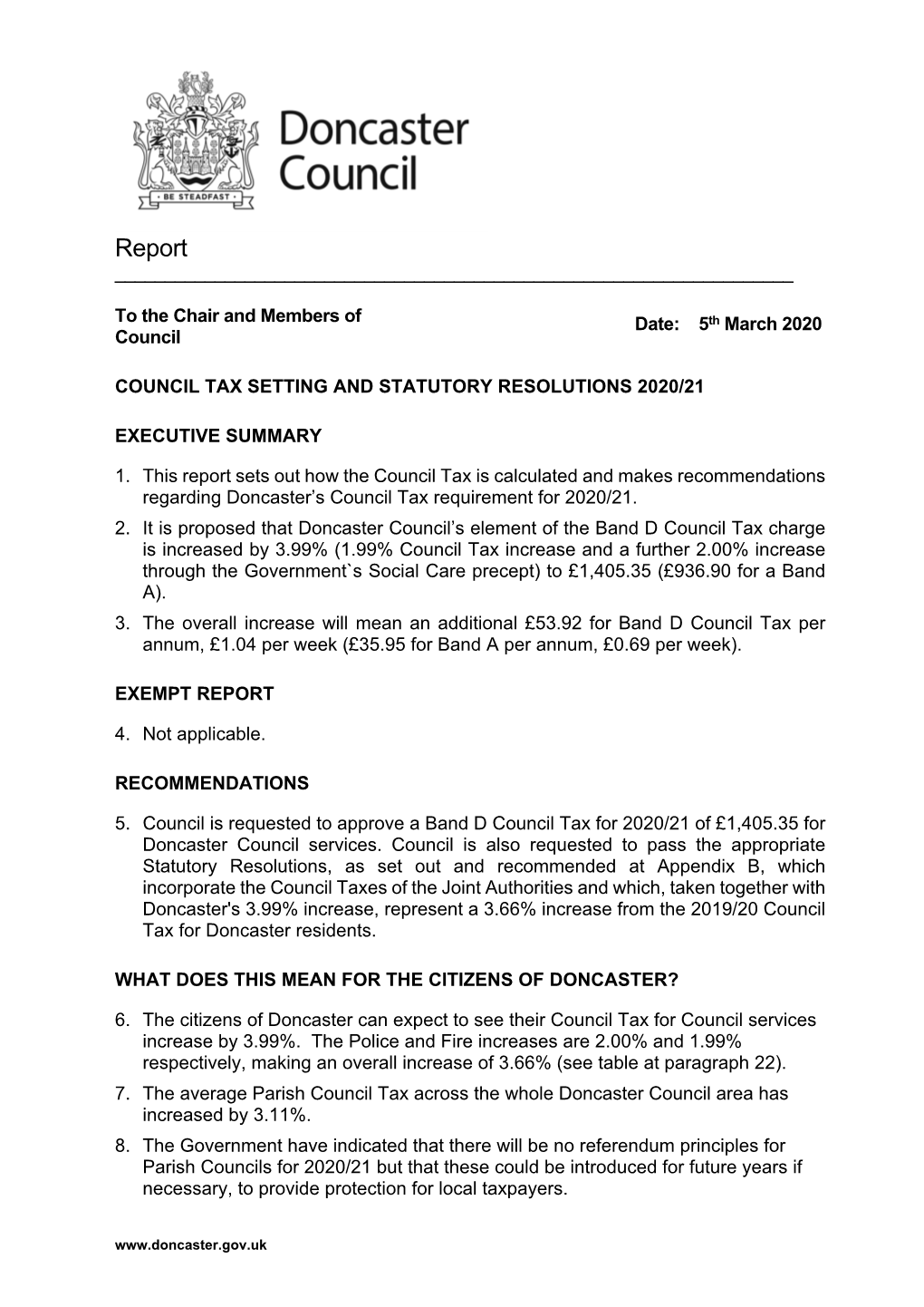 Council Tax Setting and Statutory Resolutions 2020/21 PDF 270 KB