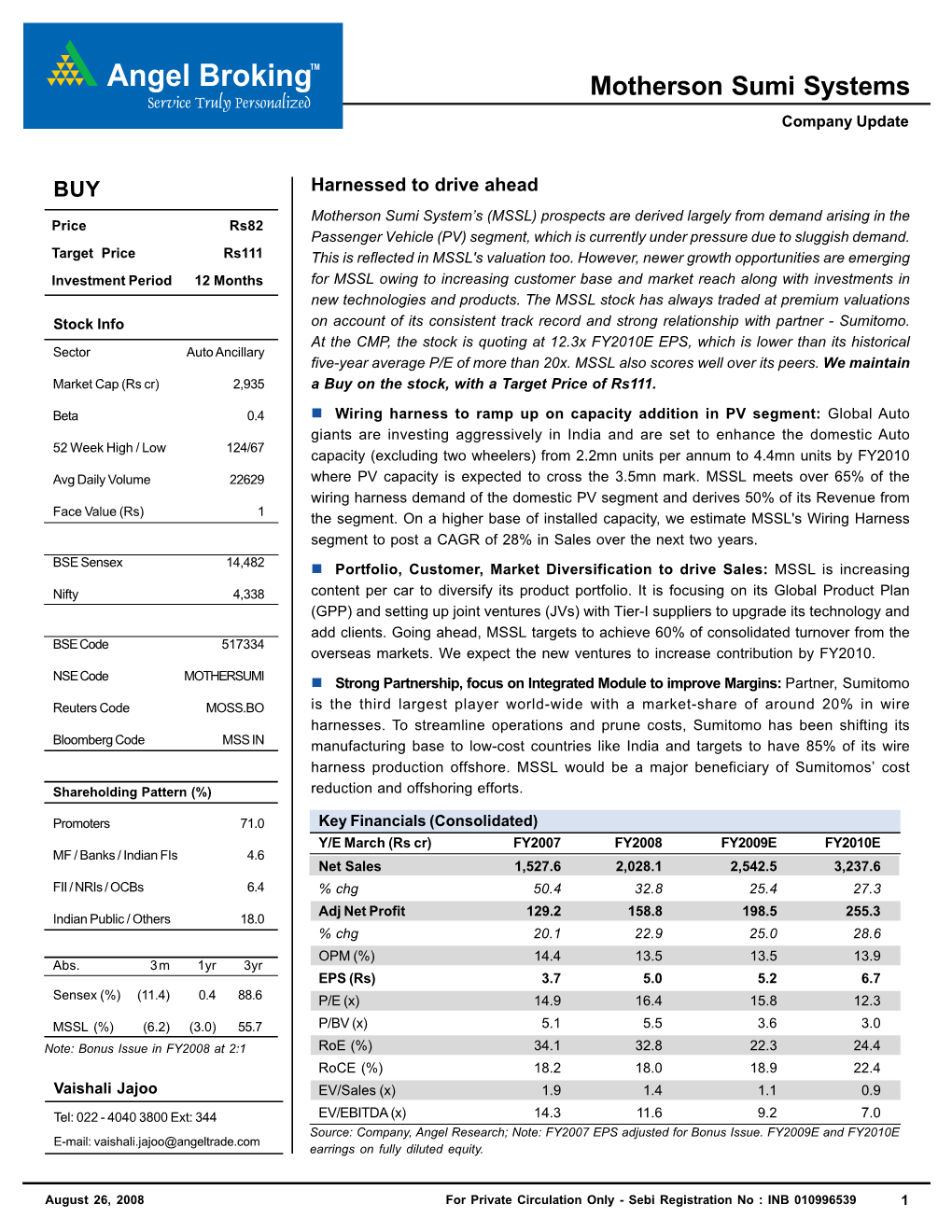 Motherson Sumi Systems Initiatingcompany Coverage Update