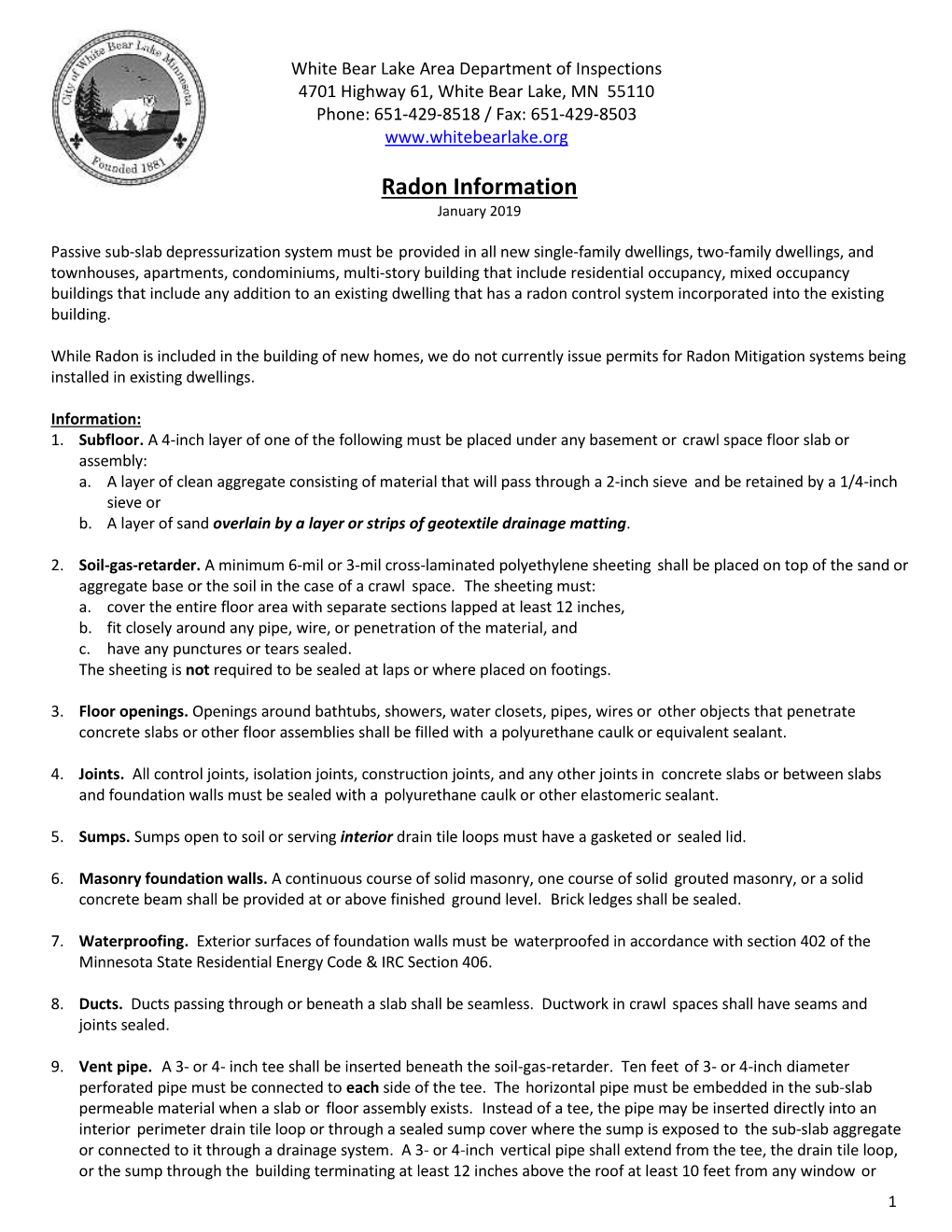 Radon Information January 2019