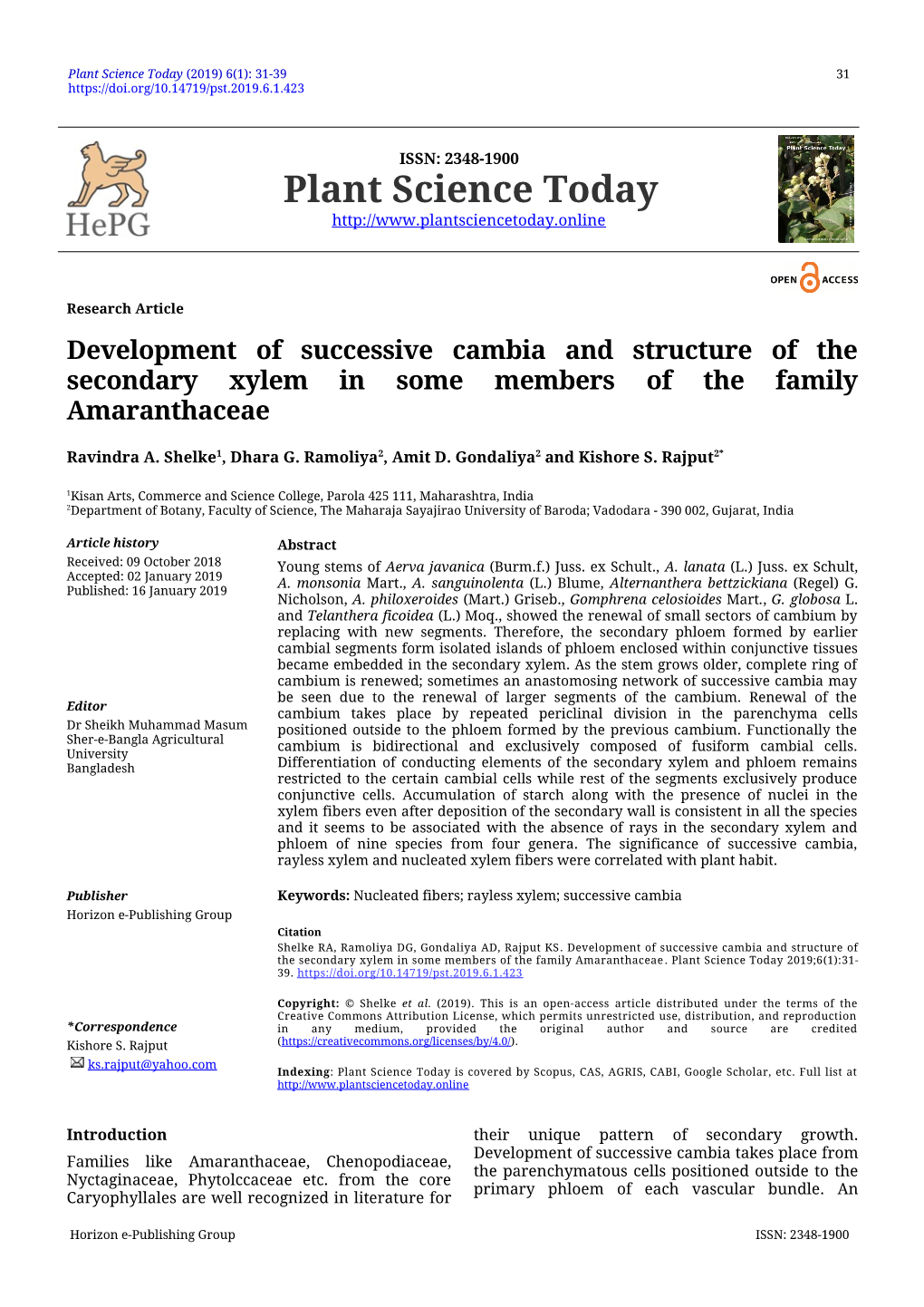 Development of Successive Cambia and Structure of the Secondary Xylem in Some Members of the Family Amaranthaceae