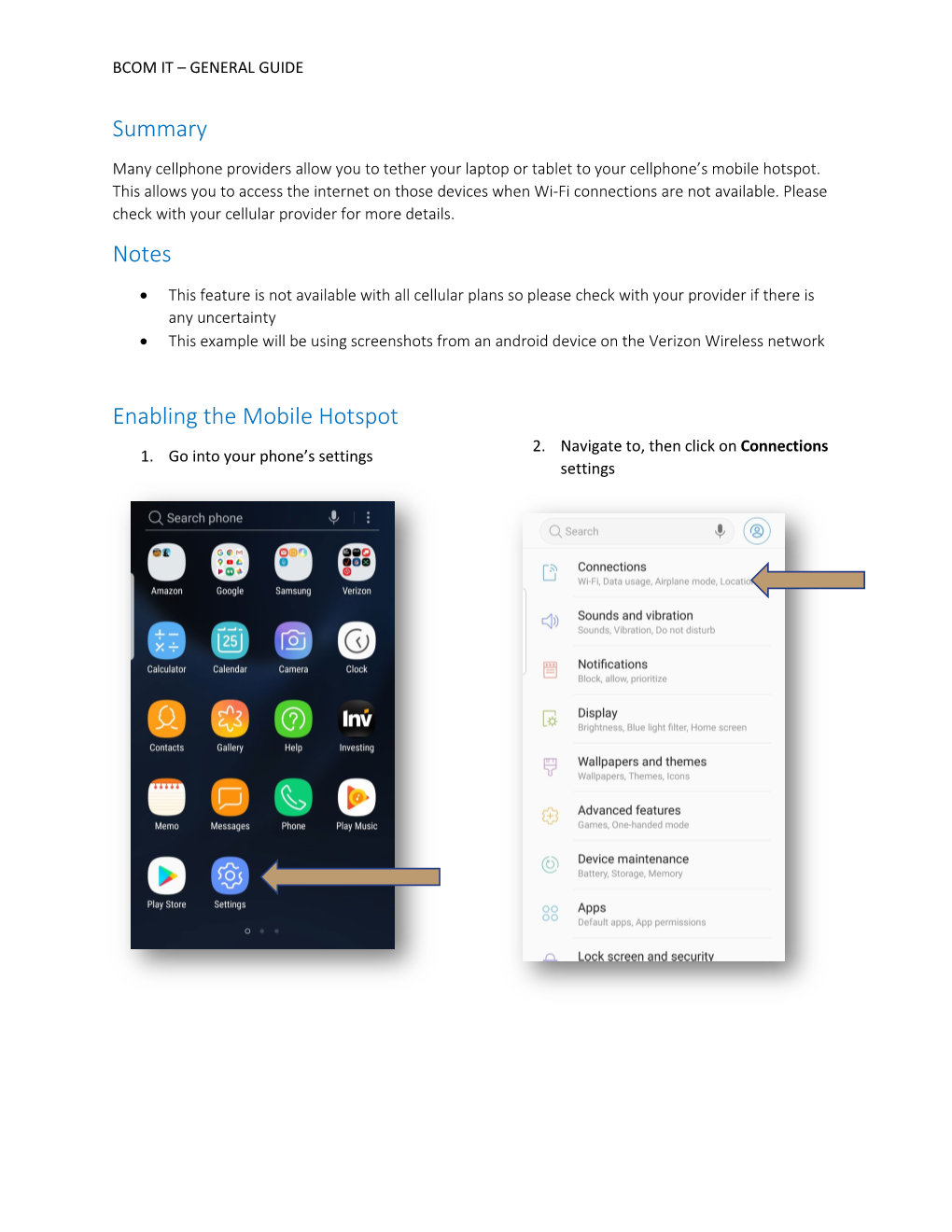 Summary Notes Enabling the Mobile Hotspot