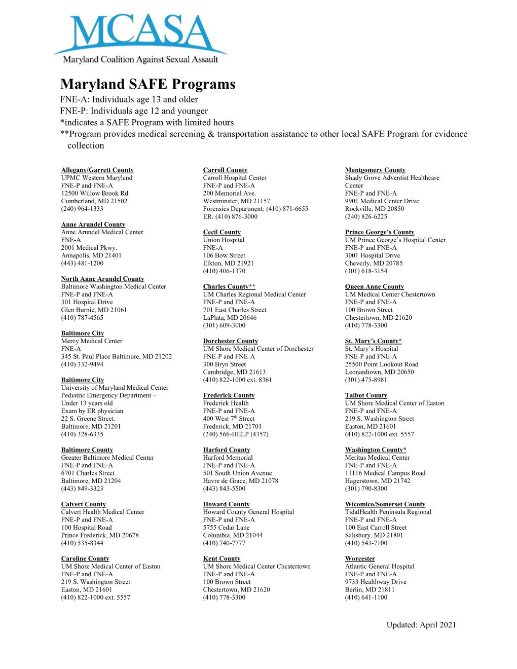 Maryland SAFE Programs