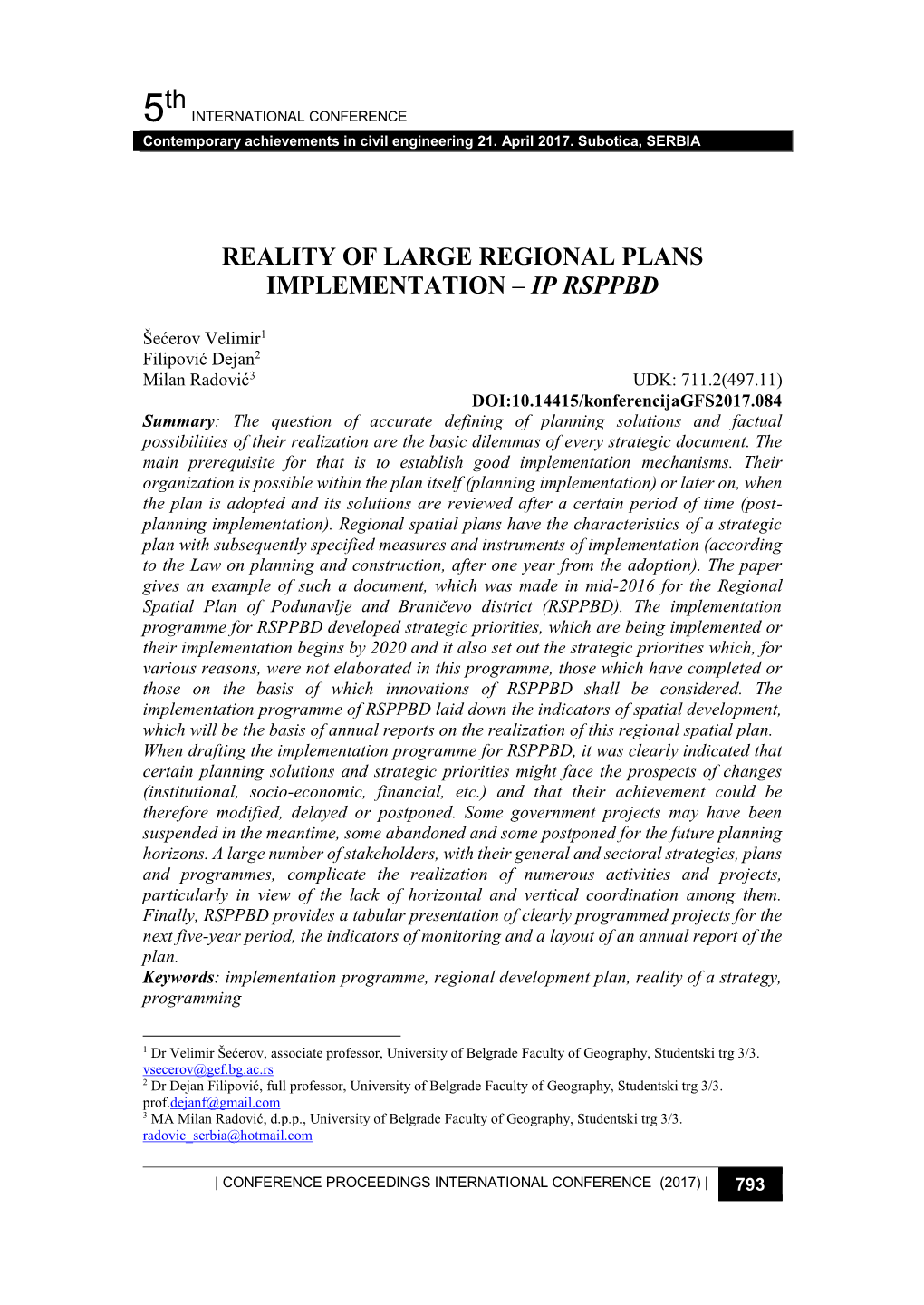 5Th REALITY of LARGE REGIONAL PLANS IMPLEMENTATION – IP RSPPBD