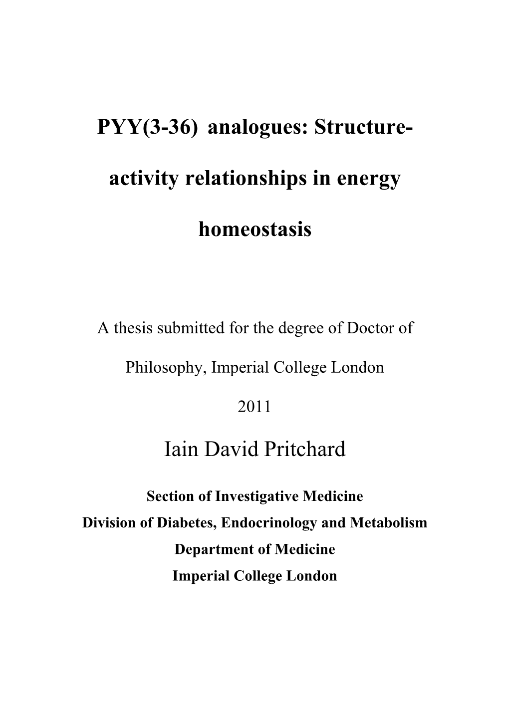 PYY(3-36) Analogues: Structure