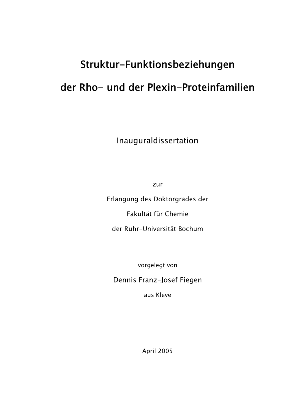 Struktur-Funktionsbeziehungen Der Rho- Und Der Plexin-Proteinfamilien