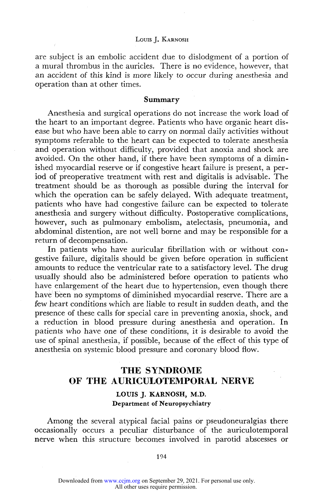 The Syndrome of the Auriculotemporal Nerve Louis J
