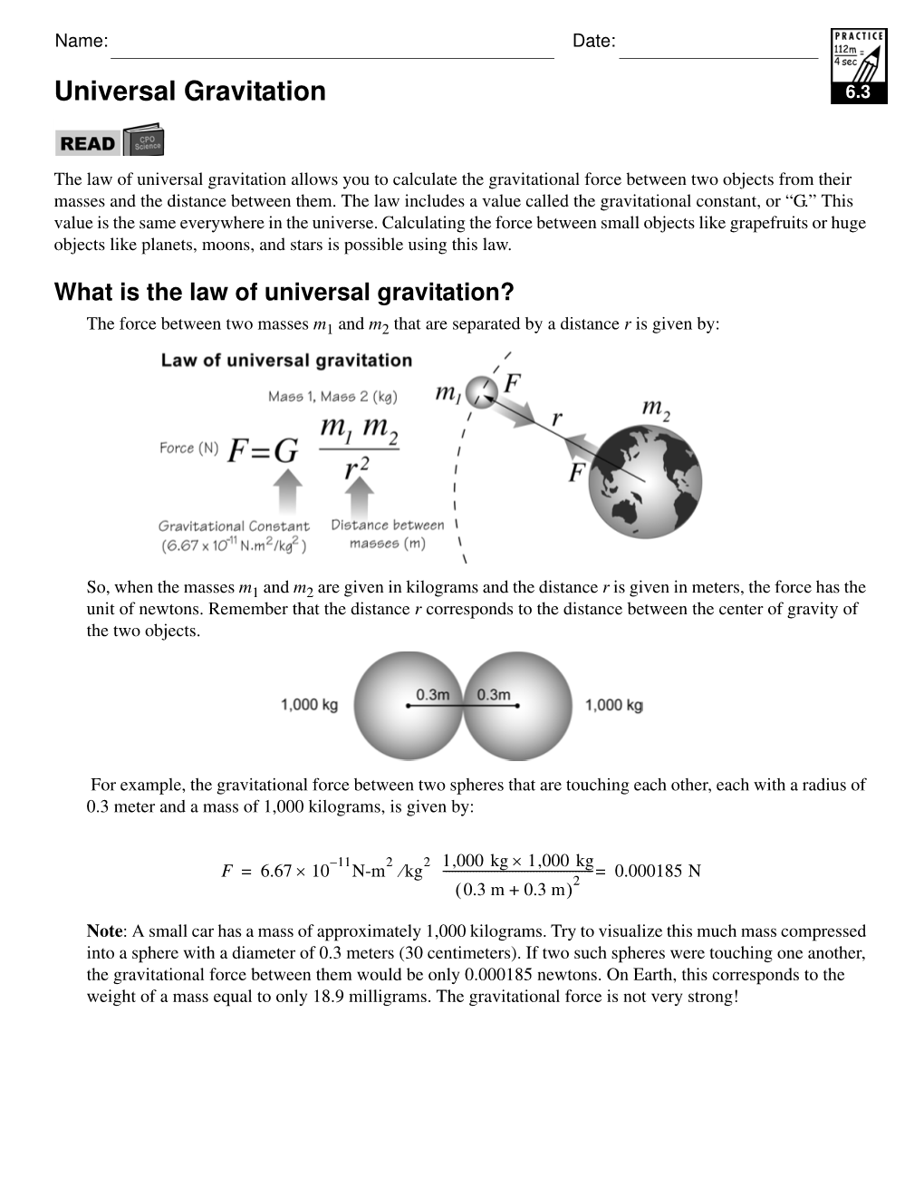 Universal Gravitation 6.3