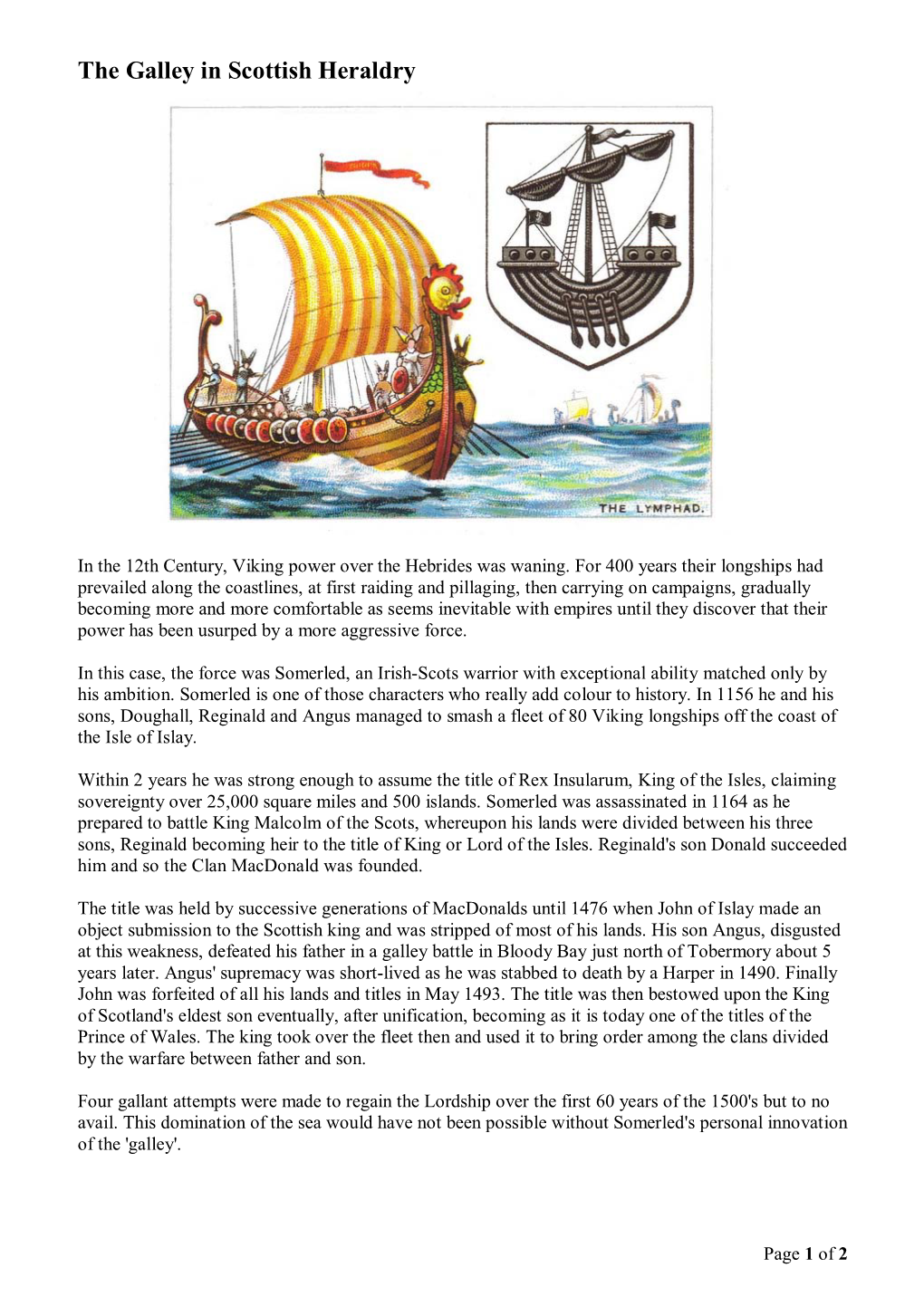 The Galley in Scottish Heraldry