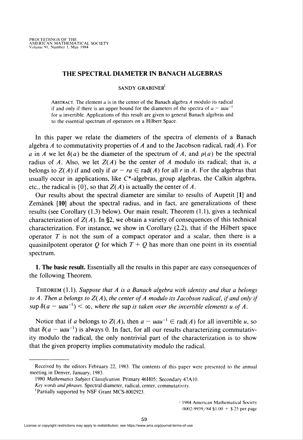 The Spectral Diameter in Banach Algebras 61