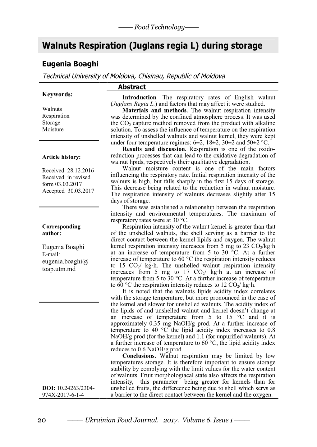 Walnuts Respiration (Juglans Regia L) During Storage